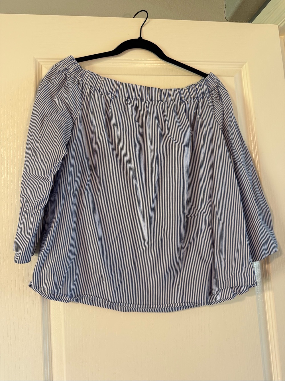 Zara Blue and White Striped Off-Shoulder Tunic